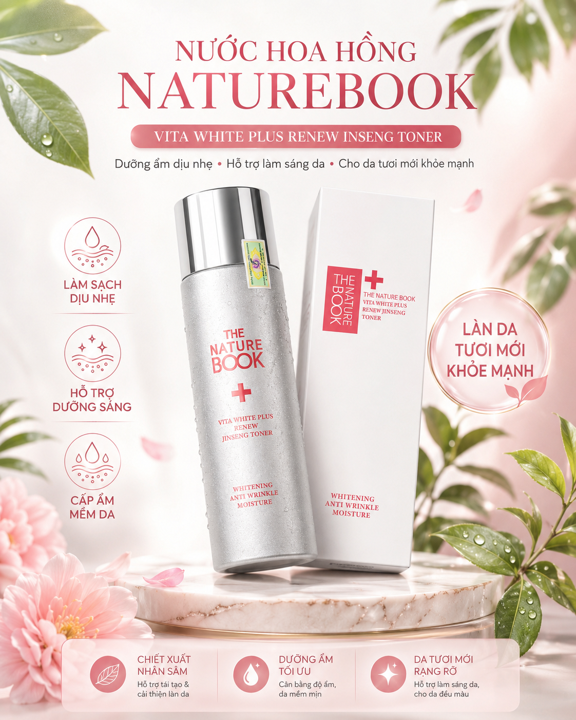 Nước Hoa Hồng Dưỡng Trắng Và Tái Tạo Da The Nature Book 120ml