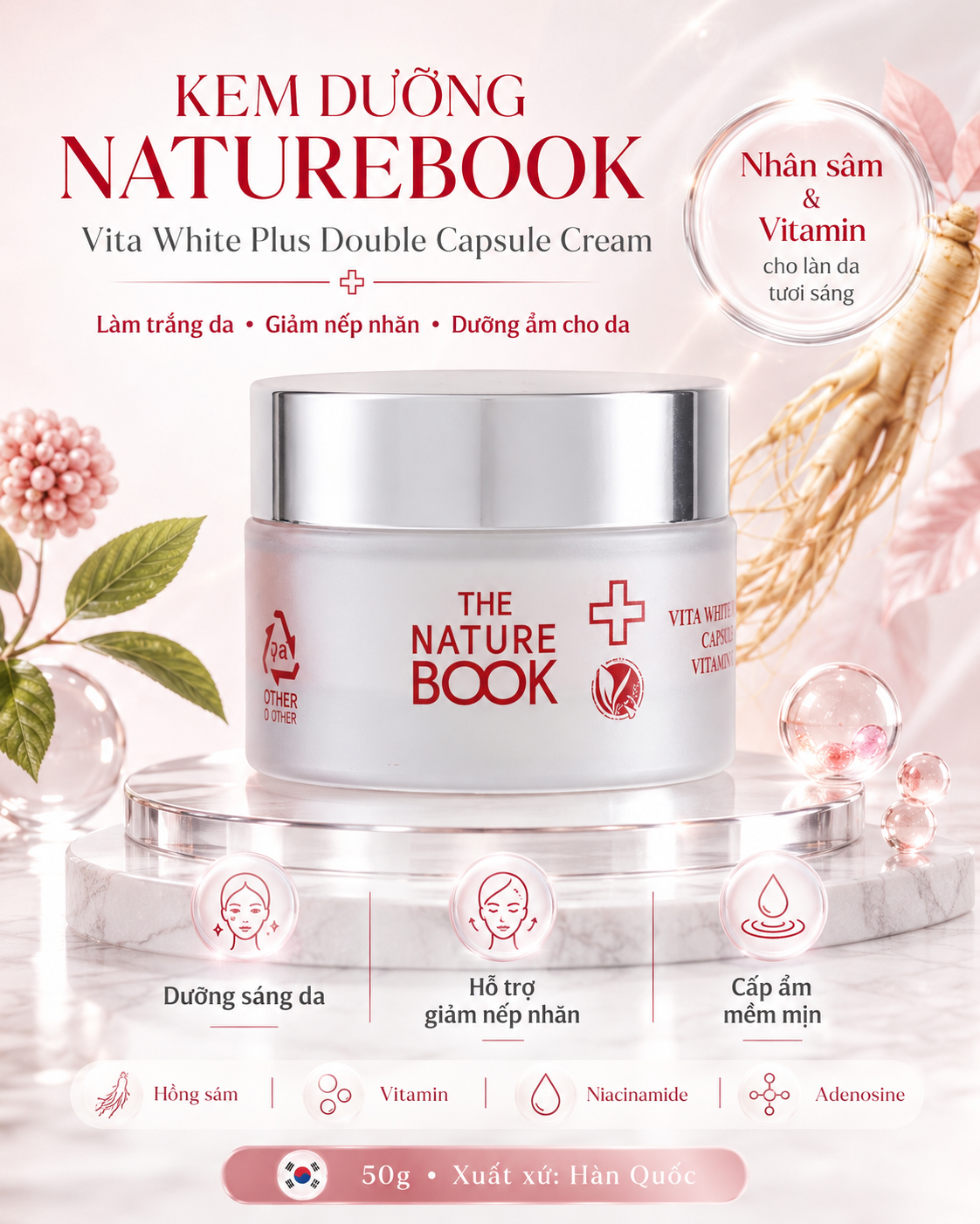 Kem Dưỡng Trắng Hồng Và Tái Tạo Da The Nature Book 50g